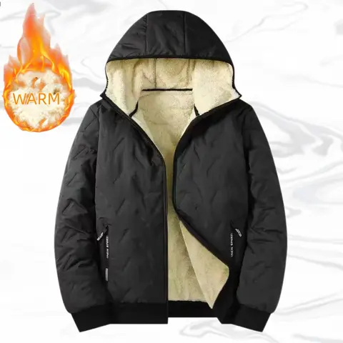 Men's Stylish Fitted Fleece Jacket - Casual Diamond Pattern, Warm Hooded Long-Sleeve Quilted Lightweight Pull-On Outerwear for Everyday Wear