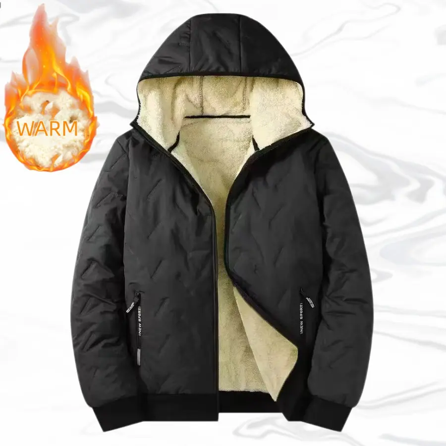 Men's Stylish Fitted Fleece Jacket - Casual Diamond Pattern, Warm Hooded Long Sleeve Quilted Lightweight Pull-On Outerwear for Everyday Wear, Menswear Fashion Top