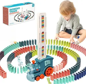 Domino Train Toy Set for Kids, Automatic Dominoes Blocks Building and Stacking Toys Creative Kids Games Early Education Christmas Birthday Gift Boys Girls Age 3 4 5 6 7 8 Year Old (Cyan)