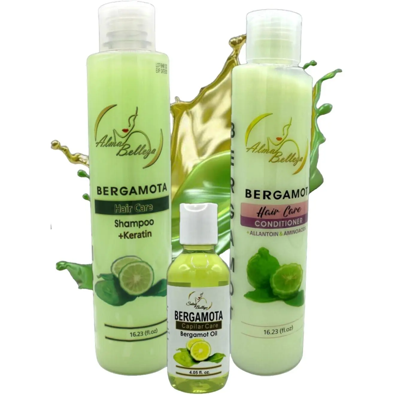 Set Viral Shampoo & Acondicionador Artesanal - Bergamota Shampoo (16.23 fl. oz) + Conditioner (16.23) + Beauty oil (4 fl. oz) ALMA BELLEZA's Bergamota hair care set
