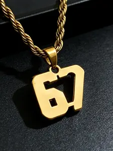 Hip hop fashion number 67 pendant necklace, bling stylish accessory, Fashionable jewelry accessories, with stainless steel twisted chain, suitable for daily wear, vacation and dating occasions, and is also a surprising and exquisite small gift.