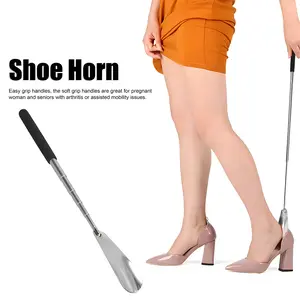 Long Handled Metal Shoe Horn , Adjustable (12" to 26") Shoe Lifter for Men, Women Seniors and Kids Spring Design It Can Be Applied to Different Heights People