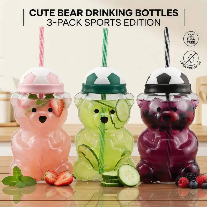 20oz Cute Bear Shaped Eco-Friendly BPA-Free Leakproof Glass Reusable Soccer Tumbler - Portable Kids' Water Bottle, Home Supplies for Parties