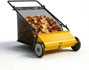 GAOMON Yellow Push Lawn Sweeper,21-Inch Width Enhanced 4-Brush System, 3.5 ft Capacity Heavy Duty Steel Frame, Ideal for Yard and Garden Clean up