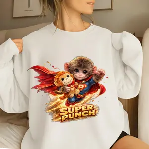 Cute Monkey Superhero Shirt Hoodie Sweatshirt, Funny Animal Graphic Tee, Cartoon Hero Aesthetic T-Shirt, Kawaii Style Outfit, Unisex Oversized Tee Hoodie Crewneck