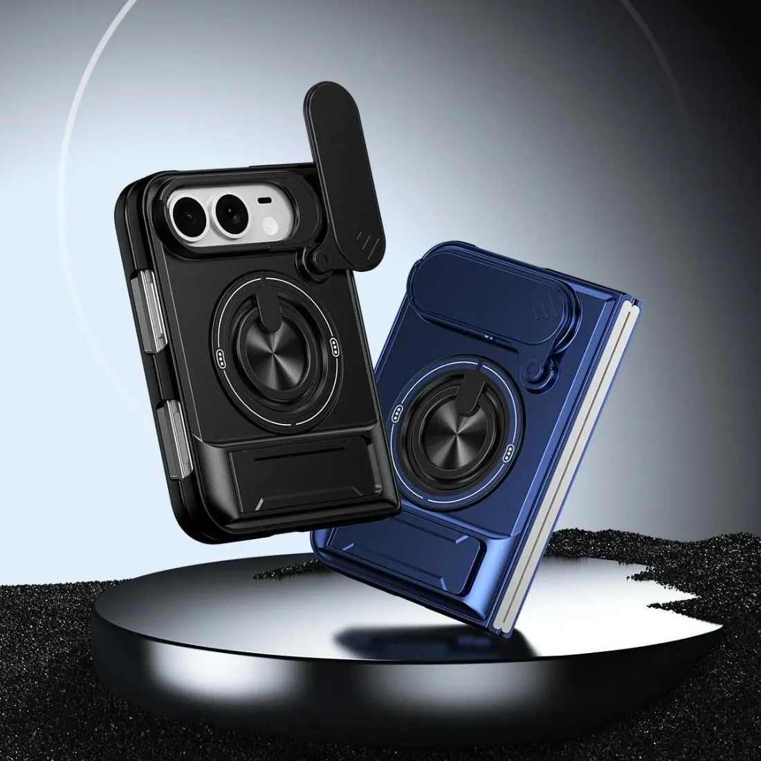 iPhone 18 Duo Foldable Dual-Stand Flip Cover - TPU+PC Drop-Proof Shockproof Casing, Heavy-Duty Hard Shell with Soft Cushion Edges, Built-In Ring Holder & Folding Stands, Military-Grade Protector for Smartphones