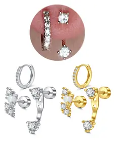 Women's Cartilage Earring Flat Back, Silver Color & Options, Helix Piercing Jewelry, Tragus Earrings, Threadless Design, Zircon Stud Earrings