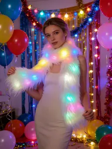 Colorful LED Light Up Faux Fur Scarf Plush Fluffy Blanket Music Festival Party Atmosphere Accessory, Fashionable & Cozy Design