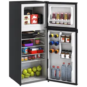 4 Cu.Ft Small Fridge with Freezer – Compact Refrigerator with Reversible Doors, Adjustable Thermostat, Crisper Drawer & Adjustable Shelf. For Dorm, Bedroom, Apartment or Office. Silver