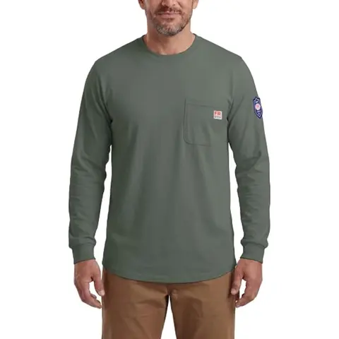 Men's 7.5 Oz Certified Flame-Resistant Long-Sleeve Durable Work Shirt - 100 Washes FR Cotton Workwear with Safety Assurance for Welding, Construction Gear