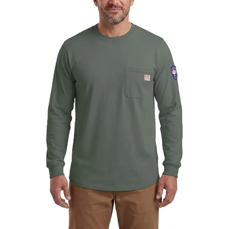 Men's 7.5 Oz Certified Flame-Resistant Long-Sleeve Durable Work Shirt - 100 Washes FR Cotton Workwear with Safety Assurance for Welding, Construction Gear