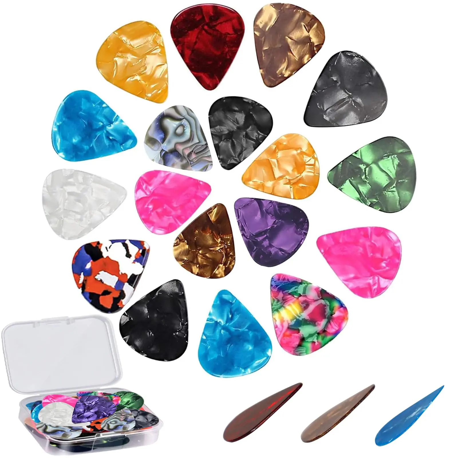 21-Pack Colorful Celluloid Acoustic Picks Variety Pack with Organizer Storage Box - 3 Thicknesses, Accessories for Bass, Ukuleles, Beginner Full-Size Cutaway Guitar Kit, Solid Wood Violin (Ideal for Christmas, Birthday Gifts for Friends, Father's Day)