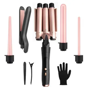 Multi-Curl 5-in-1 Ceramic Curling Wand Set - Fast Heat Up Curling Wand, Dual Voltage Curling Iron - 3 Ceramic Curler, 2 Rapid Heating Culers for Wavy Home Use