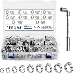 115Pcs Stainless Hose Clamps Kit, 8 Sizes 5/16"-2" (8-50mm) Worm Gear Hose Clamp, Pipe Clamp for Plumbing, Mechanical,, Automotive Fuel Line
