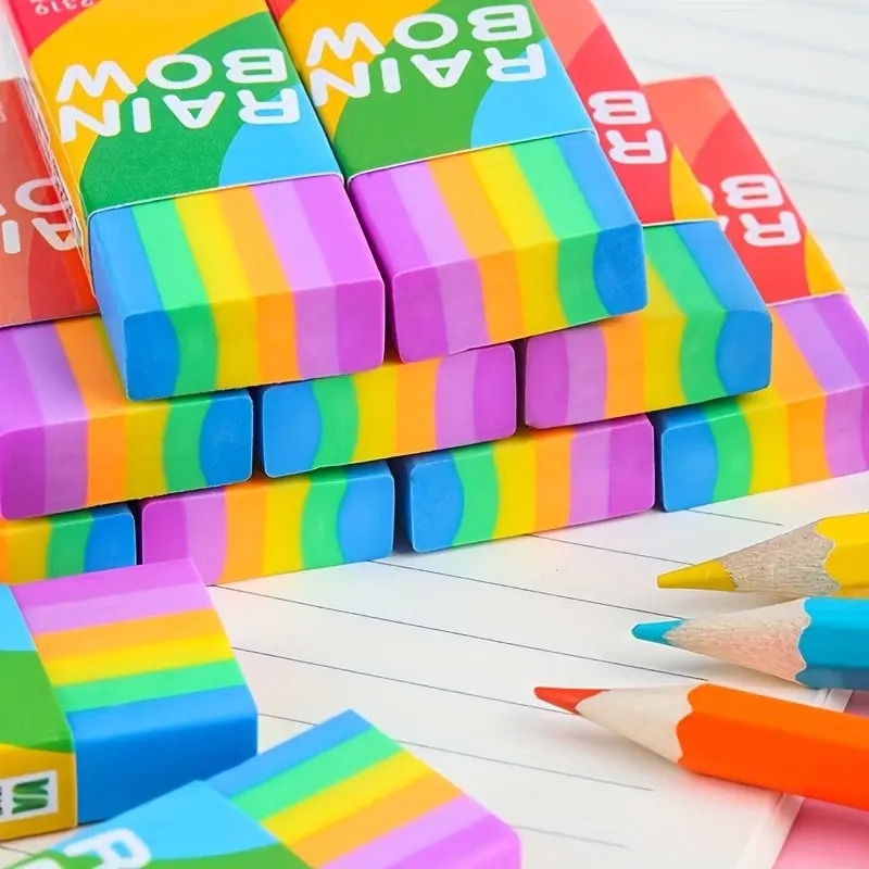 2pcs Pencil Eraser Stationery - Writing Tools Rainbow Eraser & Soft 2B Eraser Set, Cute Rubber Erasers for Study Tool, School Supplies, Aesthetic Erasers for Drawing, Sketching, Art, Classroom and Office Stationery Supplies for Students, Artists, Teachers