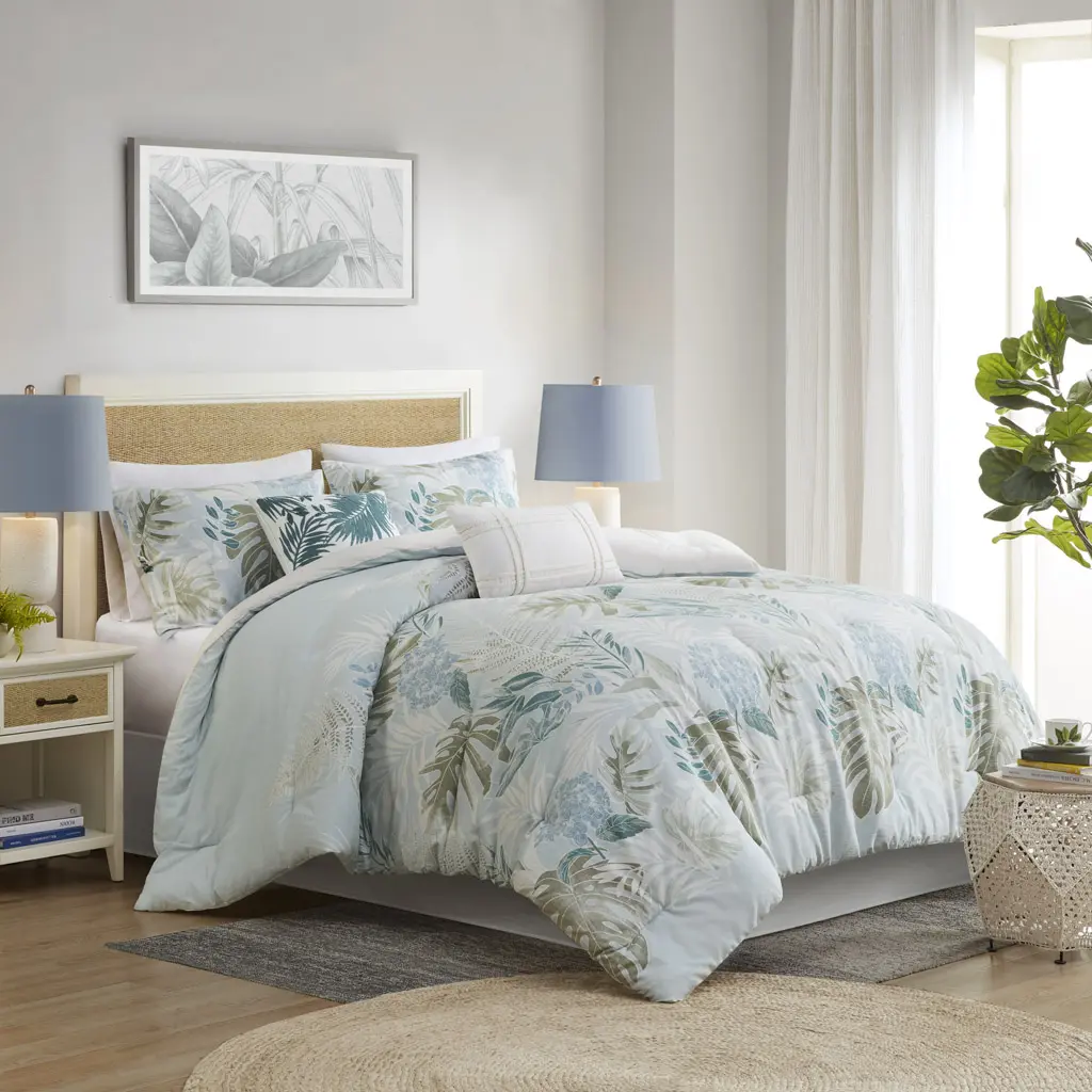 Oversized Cotton Comforter Set with Throw Pillow, Blue, California King, 6 Pieces – Soft Bedding Ensemble with Shams and Decorative Pillow for Bedroom Refresh