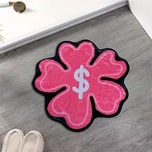 Multicolor Floral Round Carpet for Living Room, Irregular Bedroom Mat, High-End Vanity Chair Pad, Background with Gold Coin Pattern, Floral Shaped Rug