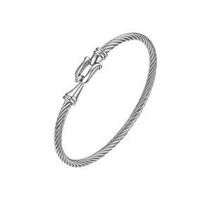 OIDEA Women's 6.89" (17.5cm) Modern Twisted Cable Design Stainless Steel Bangle - Secure Hook Clasp, Stylish Minimalist Open Cuff Bracelet for Birthday, Daily Wear