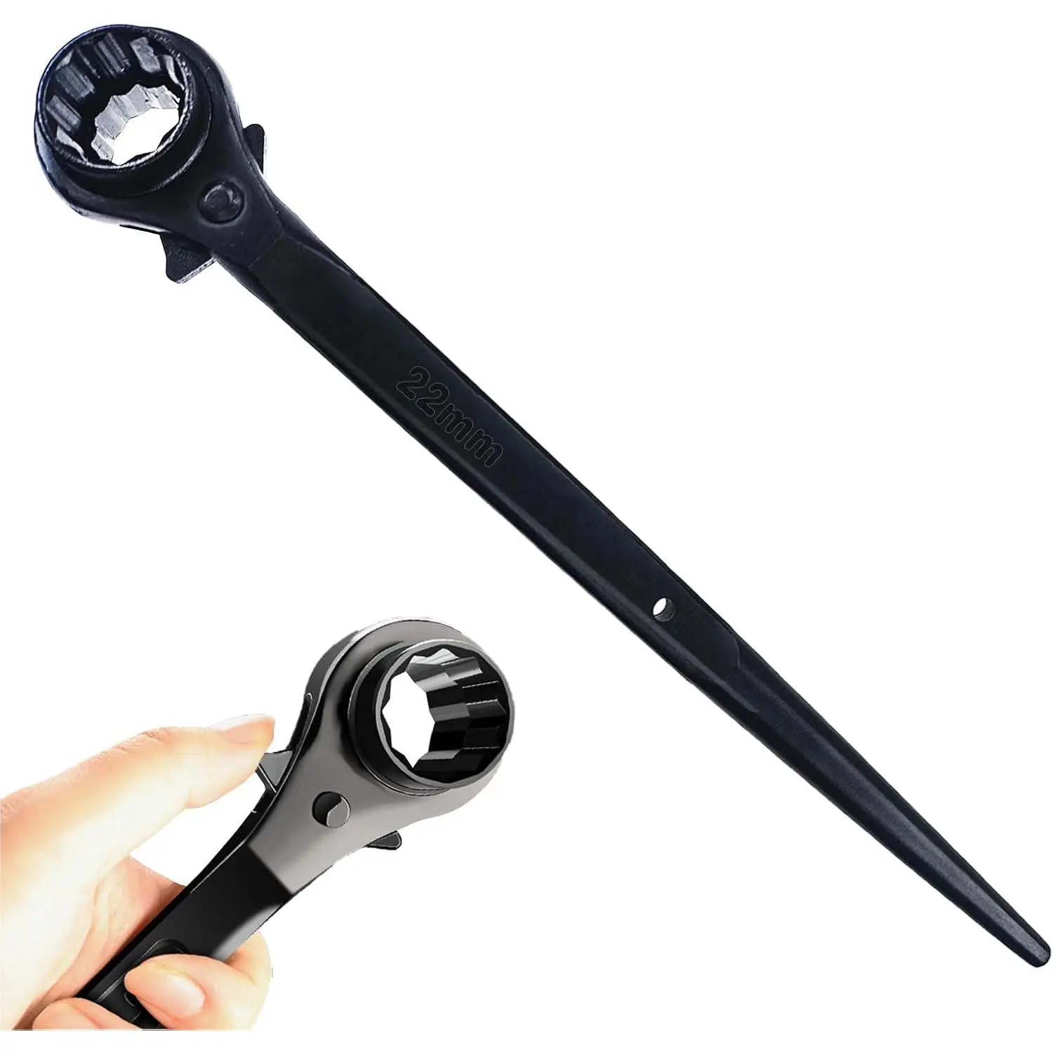 Chromium Steel High-Strength Reversible Ratcheting Wrench - 12-Point Double-Ended Socket Podger Scaffold Spud Wrench (Black) with Paddle Handle, Reverse Action, 3/4 in, 7/8 in, 19mm, 22mm Sizes for Auto Mechanic Repair, Aviation Engineering Disassembly