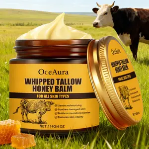 Whipped Tallow Honey Balm, 4oz, Moisturizing Nourishing Smooth Skin, Brightening Firming, Moisturizer, for Face Neck Body, Daily Body Care, All Skin Types
