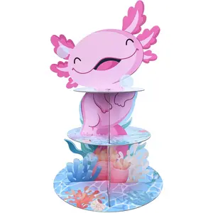 Axolotl Birthday Decorations Cupcake Stand - 3 Tiers Axolotl Birthday Party Decorations, Pink Animal Cupcake Stand for Treats Dessert Cake Toppers Party Supplies Baby Shower