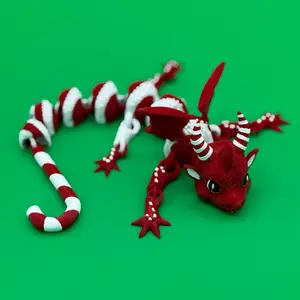 Enique 3D Articulating Candy Cane Dragon 3D Printed Unique Design for Collectors and Decor