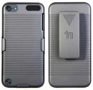 Case with Clip for iPod Touch 7/6/5, Nakedcellphone Black Ribbed Hard Cover and Belt Hip Holster Holder Combo with Stand for Apple iPod Touch 7th 6th 5th Generation