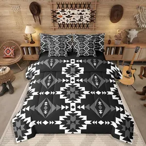 Feelyou 7-Piece Southwestern Soft Bedding Set - Western Aztec Bed Sheets, Native American Navajo Comforter for Boys, Teens, Bed Sheets Set