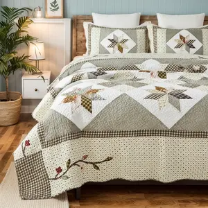 Size Luxury Patchwork Quilts   Farmhouse Quilted Bedspread  Quilt Set