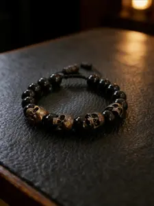 Fashion Agate Skull Bracelet Unisex Vintage Adjustable Beaded Stone Punk Hip Hop Hand Chain, Retro Style Jewelry for Men and Women, Exquisite Bracelet