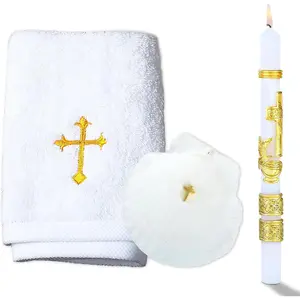 Baptism Candle Set for Boys and Girls - Baptism Kit Include Towel, Shell and Baptismal Candle, Velas para bautizo Christening Set Velas para bautizo de niño for Infants Kids