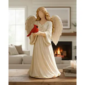 Handcrafted Cardinal & Angel Memorial Statue,A Symbol of Love,Peace and Remembrance,Sympathy Cardinal Angel Figurine for Women,Memorial Remembrance Decor,Celebration of Life Gift, Ornaments