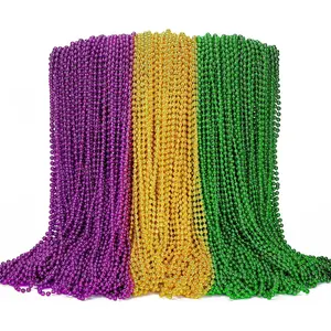 100PCS Mardi Gras Beads, Green Purple Gold Metallic Mardi Gras Beads Necklaces Accessories Bulk, Mardi Gras Carnival Beads Necklace Accessories for Parade Throws Party Decorations Supplies Favors