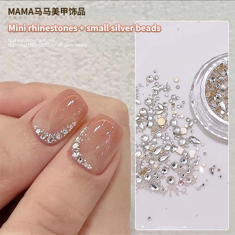 Mini Rhinestones + Small Silver Beads Mix Set, Sparkle Nail Charms for DIY Manicure & Nail Art – Spring Nails 2026 Trend