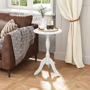 Aesthetic Vintage Round Side Table - 3 - Leg Wooden End Table with Multiple Colors, Portable & Sturdy, Easy to Assemble for Living Room, Bedroom, Ideal as Nightstand/Coffee Table