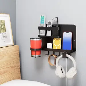 Versatile Bedside Wall Organizer, Floating Bedside Shelves, Wall Mount Essential Accessories for Room Decor, Dorm, Makeup Organizer, Remote Control Holder,Night Stand