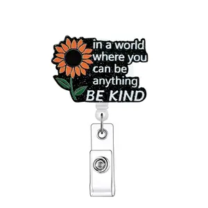 Sunflower Pattern Retractable Badge Reel, 1 Count Acrylic ID Card Clip, Badge Holder for Nurses, Doctors, Students & Office Staff, Identification Badges & Supplies