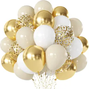 50 piece set of white and gold balloons, metallic colored latex balloon set, suitable for birthday, engagement, wedding anniversary parties, indoor and outdoor decoration gifts