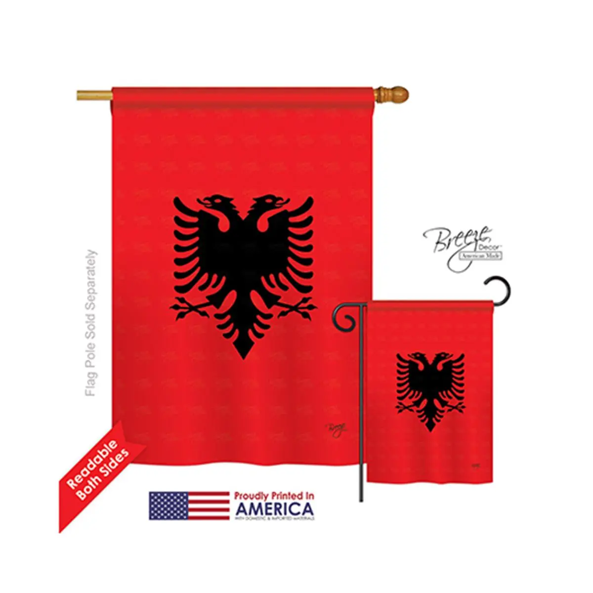 Breeze Decor Polyester Albania House Flag - 2-Sided, Vertical Hang, Fade Resistant, Original Artwork, Pole Mountable, 28x40"