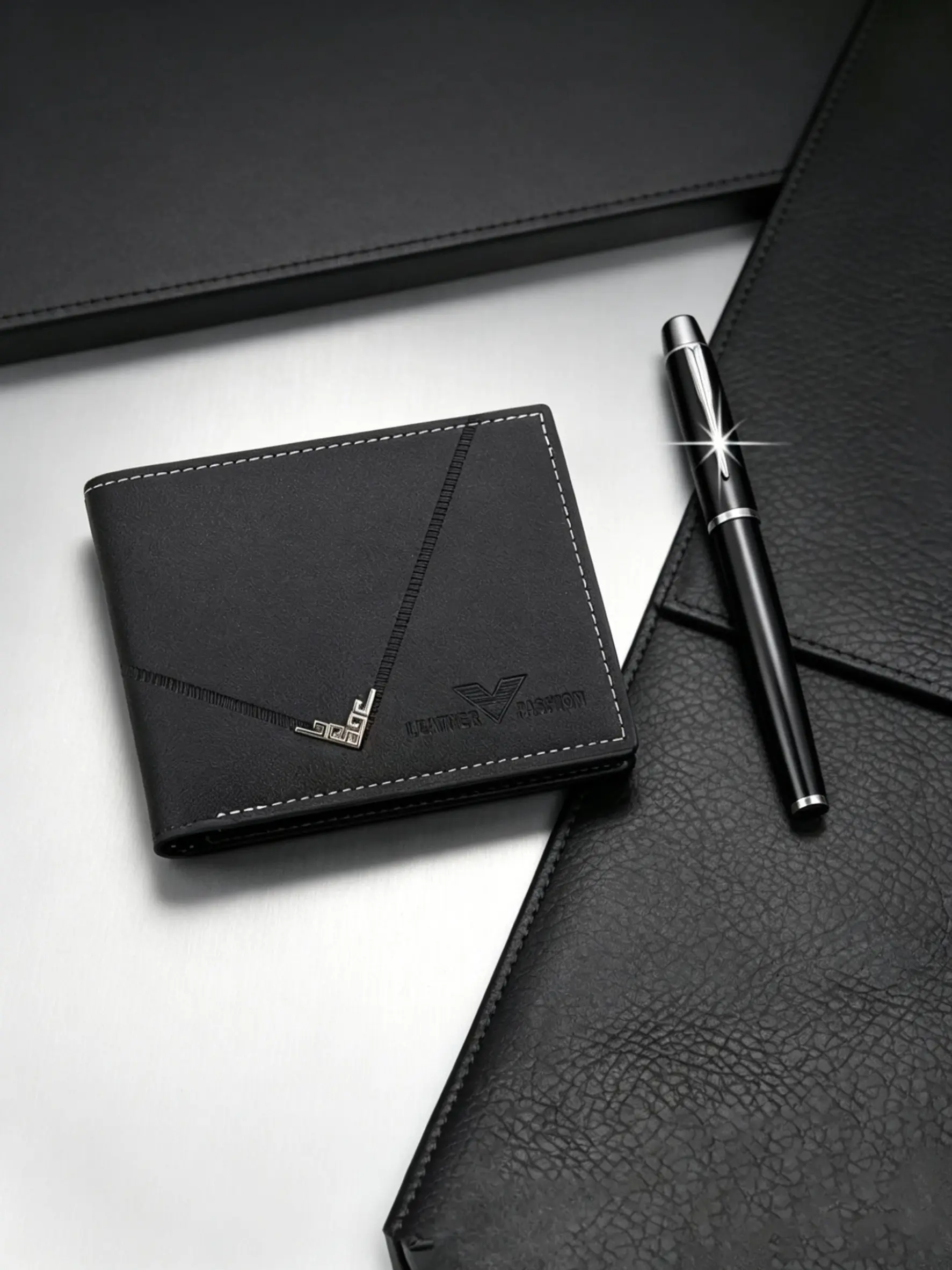 Men's Fashion Business Casual Pu Leather Wallet Set, Includes Wallet and Pen, Perfect Gift for Birthday, Valentine's Day, Father's Day, Christmas, Durable Fashion Wallet