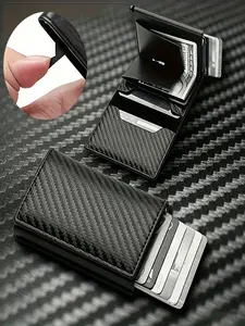 Men's Ultra-Thin RFID Blocking Metal Aluminum Alloy Dual-Fold Wallet, Minimalist Business Design, Pop-Out Card Slots, ID Window, Cash Compartment Christmas Gift for dad boyfriend