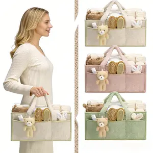 Baby Diaper Caddy Organizer with Handle, Boy & Girl Shower Gift Basket, Portable Diaper Storage Basket Bin for Wipes
