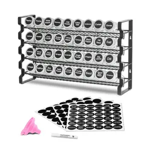 VEVOR Spice Rack Organizer for Cabinet, Spice Organizer with 36 Empty Spice Jars, Lids, Spice Labels, and Funnel Complete Set, Seasoning Organizer for Countertop, Kitchen, Pantry, Cupboard, 18x11 in