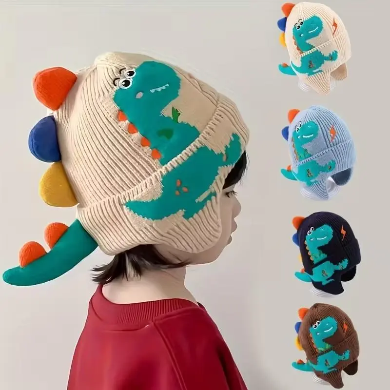 Kids' Unisex Thick Knit Dinosaur Beanie with Windproof Earflap & Ear Protection, Warm Winter Hat for Outdoor Cycling-Skiing, Christmas-Birthday Gift for Animal-Loving Kids