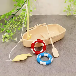 Floating Boat & Fishing & Swimming Ring Toy Set, 1 Set Bathing Toy, Children's Wooden Boat, Fishing Boat Bathtub Bathroom Swimming Pool Beach Toy