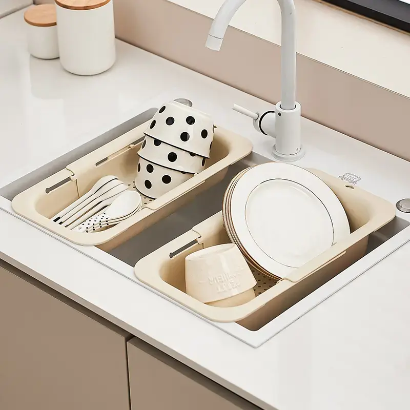 Collapsible Colander for Kitchen, Over the Sink Strainer Basket for Kitchen, Fruit Pasta Food Strainer Expandable Plastic Colander BPA Free