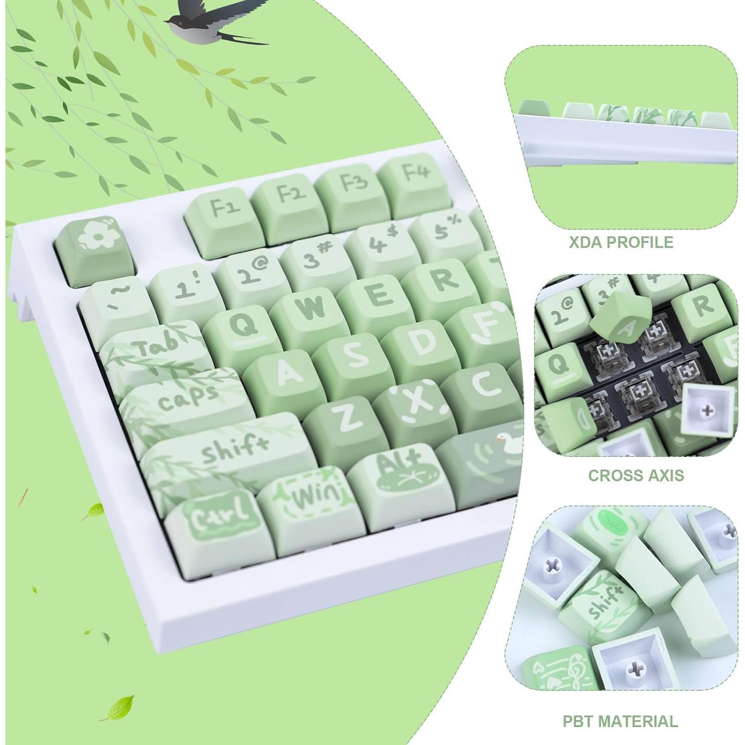 PBT 133 Keys Anime Keycaps, Matcha Green Dye-Sublimation Customized Cute Keycap, XDA Profile Keycaps Set for Cherry Gateron MX Switches Mechanical Gaming Keyboards