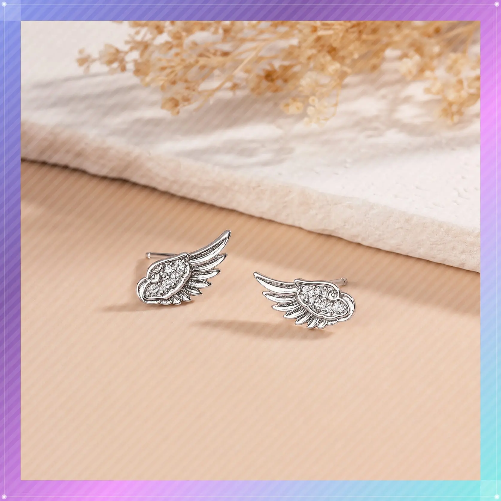 Angel Wing Stud Earrings for Lobe Piercings –18G Comfortable Fashion Ear Jewelry (Pair)