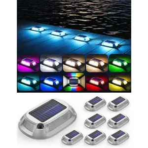 8Pack Aluminum Alloy Solar Driveway Lights, IP68 Solar Deck Light Marine Dock Lights Outdoor , Multi-Color LED Driveway Markers for Walkway, Path Decor [12Modes - Strobe/RGB/Fix-Color]