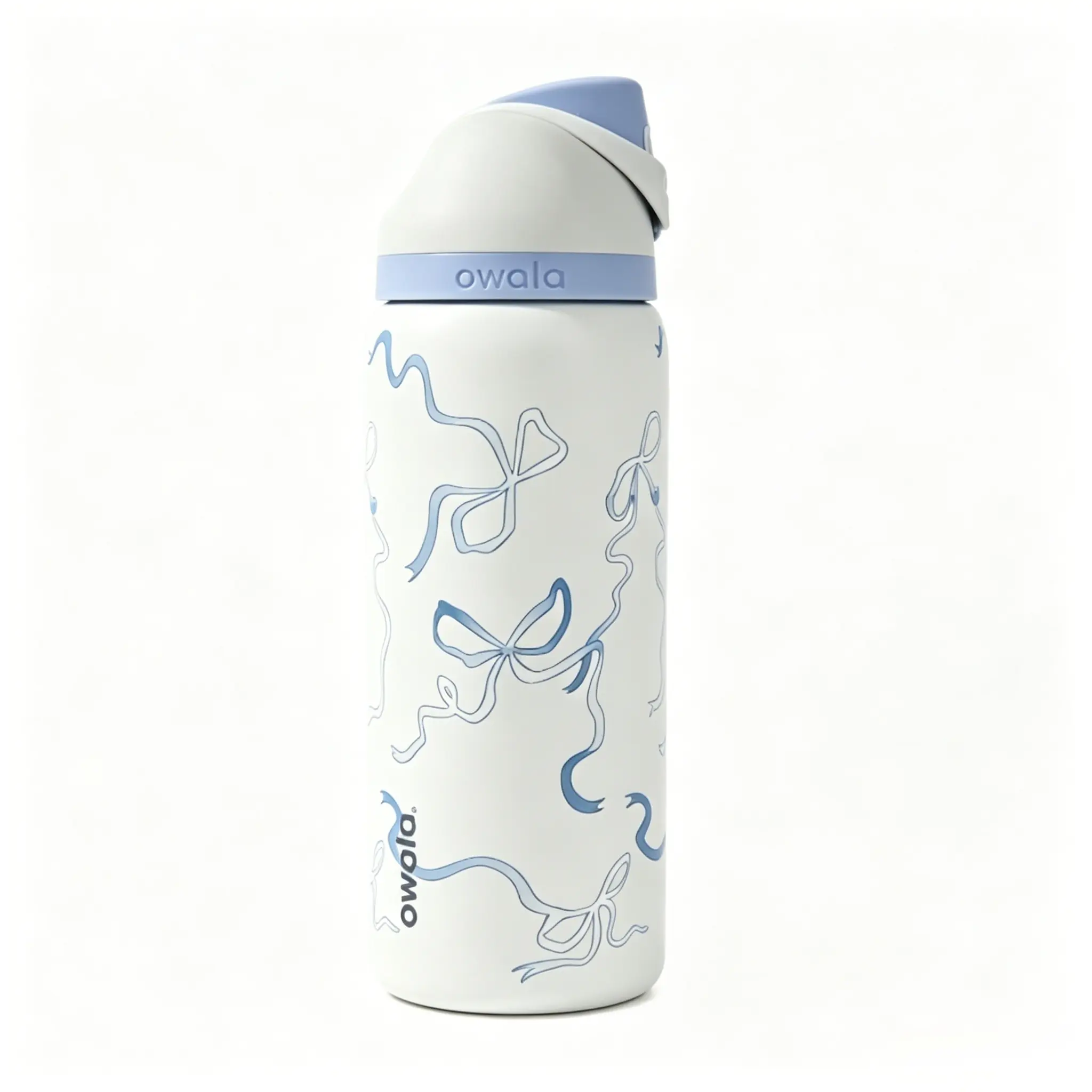 Owala Tied And True Blue Bows 32 Oz Freesip UO Exclusive Stylish Stainless Steel Water Bottle, Reusable Washable Portable Drinkware for Summer Use, Stainless Steel Bottle